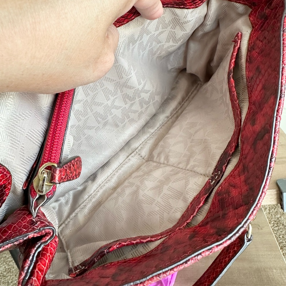 #43. Michael Kors Sloan Large QuiltedEmbossed-Leather ShoulderBag, RedSnakePrint - Picture 15 of 15